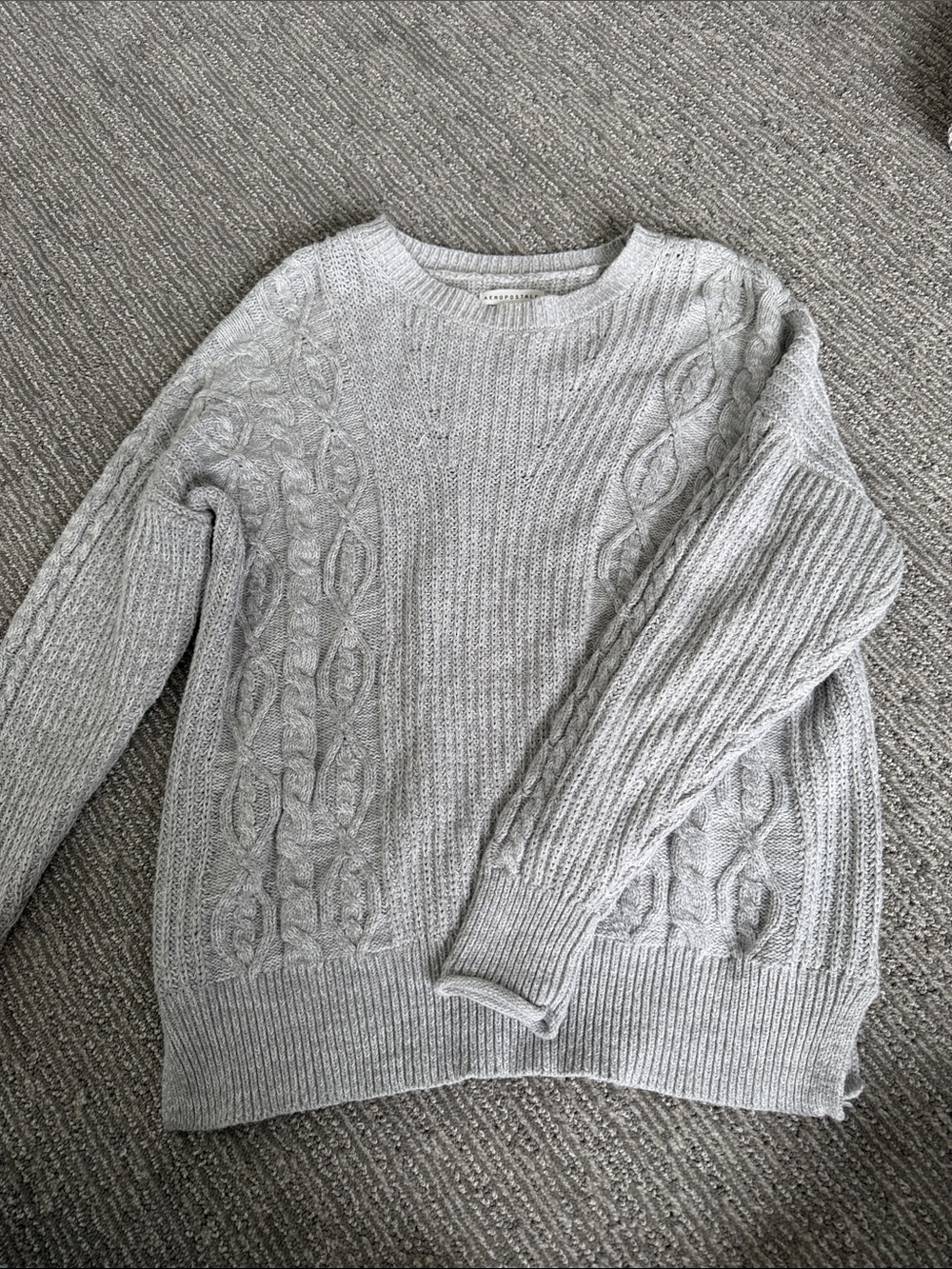 Aeropostale Light Gray Cable Knit Crewneck Sweater